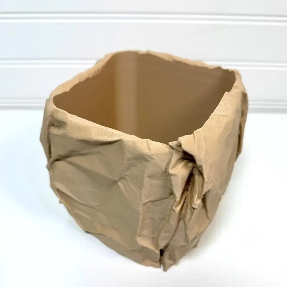 Crumpled Paper Pot, Cachepot Planter, Square Indoor Tabletop Plant Pot